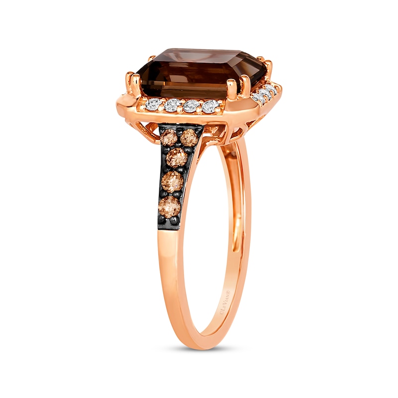 Main Image 2 of Le Vian Chocolate Emerald-Cut Quartz Ring 1/3 ct tw Diamonds 14K Strawberry Gold