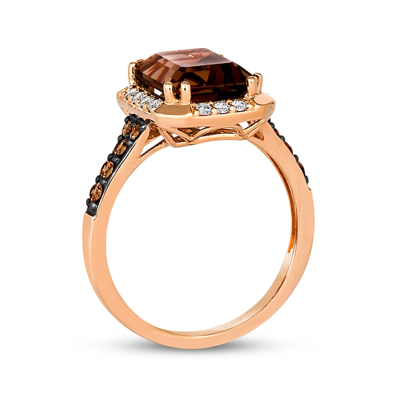 Main Image 3 of Le Vian Chocolate Emerald-Cut Quartz Ring 1/3 ct tw Diamonds 14K Strawberry Gold