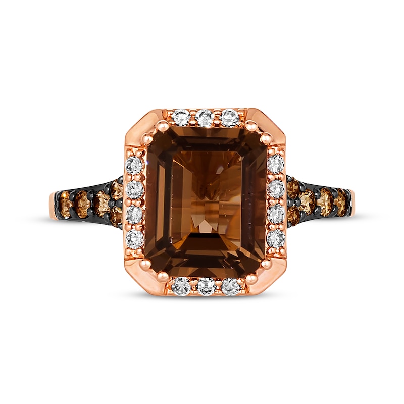 Le Vian Chocolate Emerald-Cut Quartz Ring 1/3 ct tw Diamonds 14K Strawberry Gold