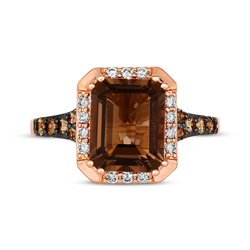 Main Image 4 of Le Vian Chocolate Emerald-Cut Quartz Ring 1/3 ct tw Diamonds 14K Strawberry Gold