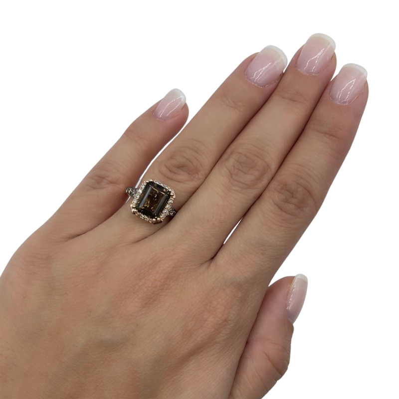 Main Image 5 of Le Vian Chocolate Emerald-Cut Quartz Ring 1/3 ct tw Diamonds 14K Strawberry Gold