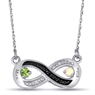 1/20 ct tw Black and White Diamond and Birthstone Infinity Couple's Necklace (2 Stones and Lines)