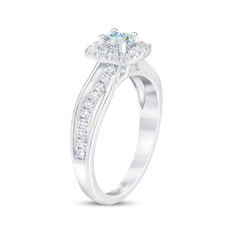 Main Image 5 of THE LEO First Light Diamond Round-Cut Cushion Frame Engagement Ring 3/4 ct tw 14K White Gold
