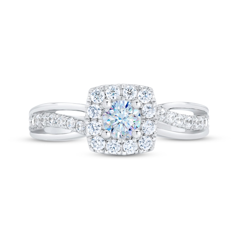 Main Image 6 of THE LEO First Light Diamond Round-Cut Cushion Frame Engagement Ring 3/4 ct tw 14K White Gold