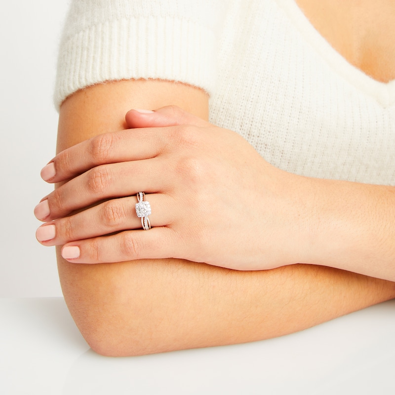Main Image 7 of THE LEO First Light Diamond Round-Cut Cushion Frame Engagement Ring 3/4 ct tw 14K White Gold