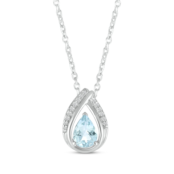 Pear-Shaped Aquamarine & Round-Cut Diamond Necklace 1/20 ct tw Sterling Silver 18"