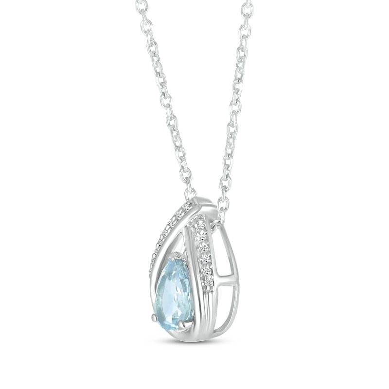 Main Image 2 of Pear-Shaped Aquamarine & Round-Cut Diamond Necklace 1/20 ct tw Sterling Silver 18&quot;