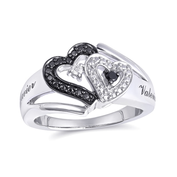 Black & White Diamond 1/20 ct tw Overlapping Hearts Promise Ring (2 Lines)