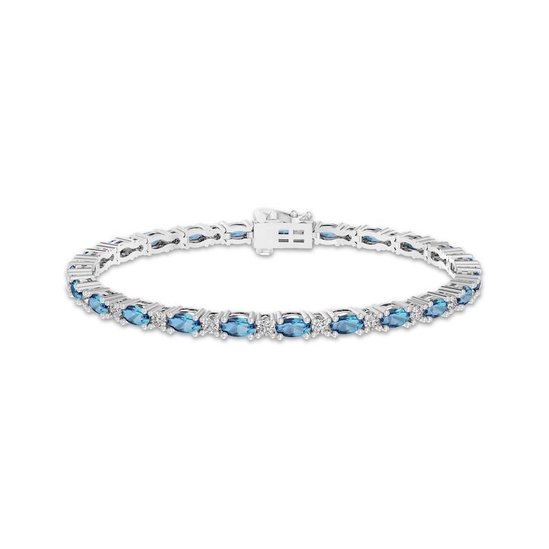 Main Image 1 of Blue Topaz & White Lab-Created Sapphire Link Bracelet 7.25&quot;