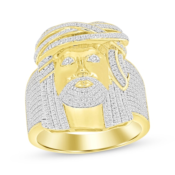 Men's Diamond Face of Christ Ring 3/4 ct tw 10K Yellow Gold