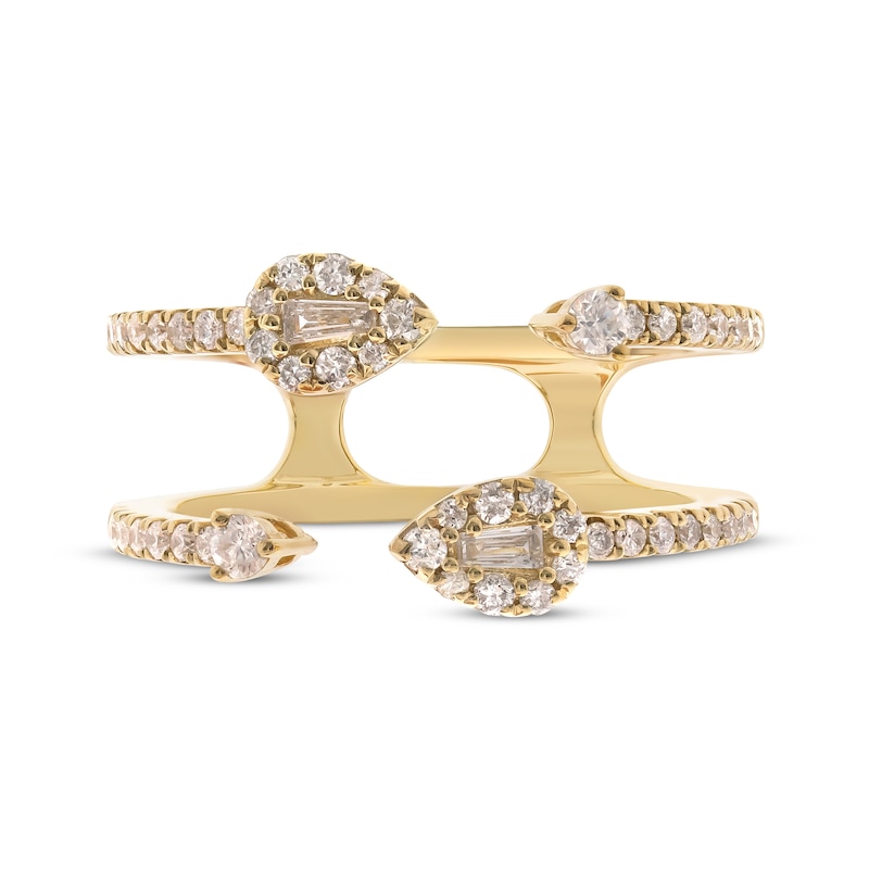 Main Image 3 of Baguette & Round-Cut Diamond Two-Row Deconstructed Ring 1/2 ct tw 10K Yellow Gold