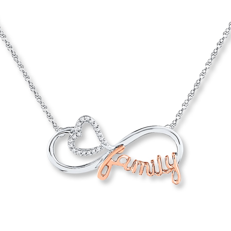 Main Image 1 of Family Necklace 1/20 cttw Diamonds Sterling Silver & 10K Rose Gold