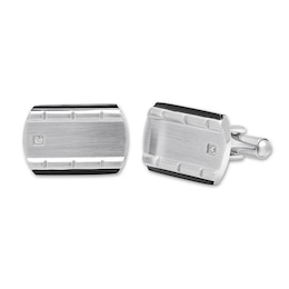 Men's Diamond Cuff Links Stainless Steel/Black Ion-Plating