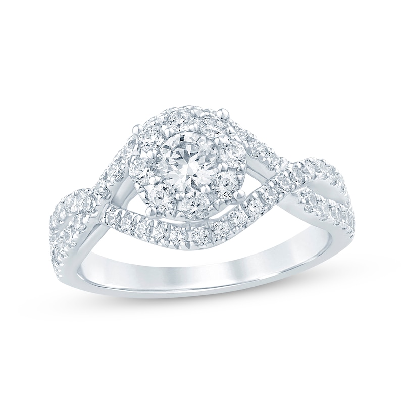 Main Image 1 of Now + Forever Diamond Twist Halo Engagement Ring 1 ct tw Round-cut 14K White Gold
