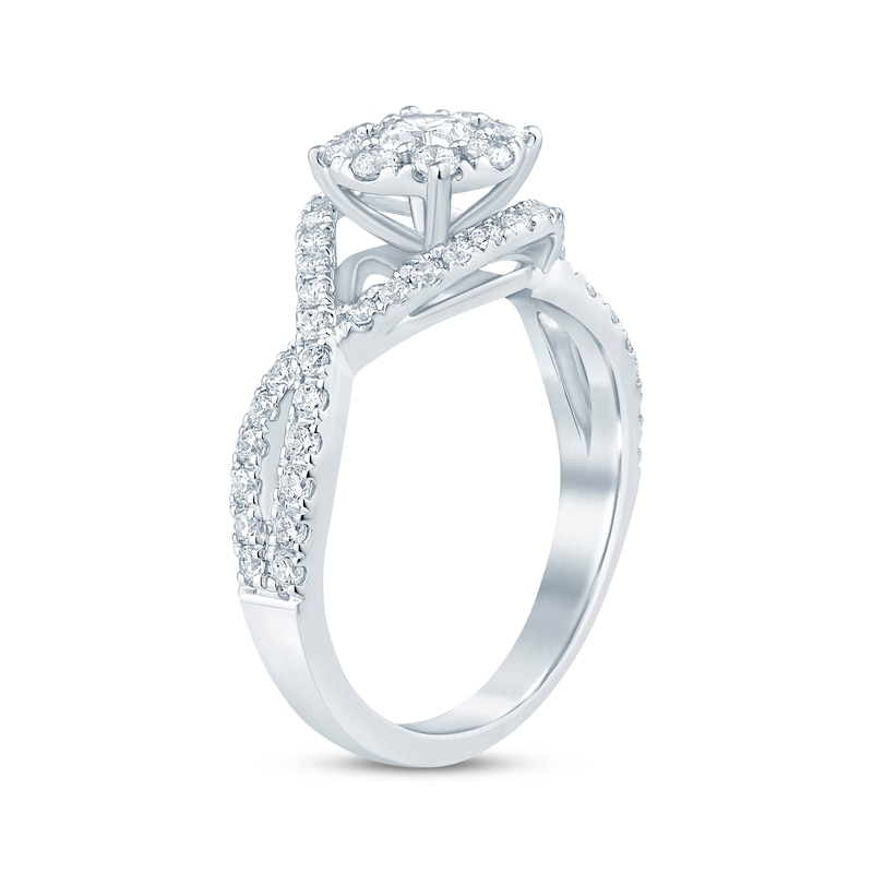 Diamond Twist Halo Engagement Ring 1 ct tw Round-cut 14K White Gold