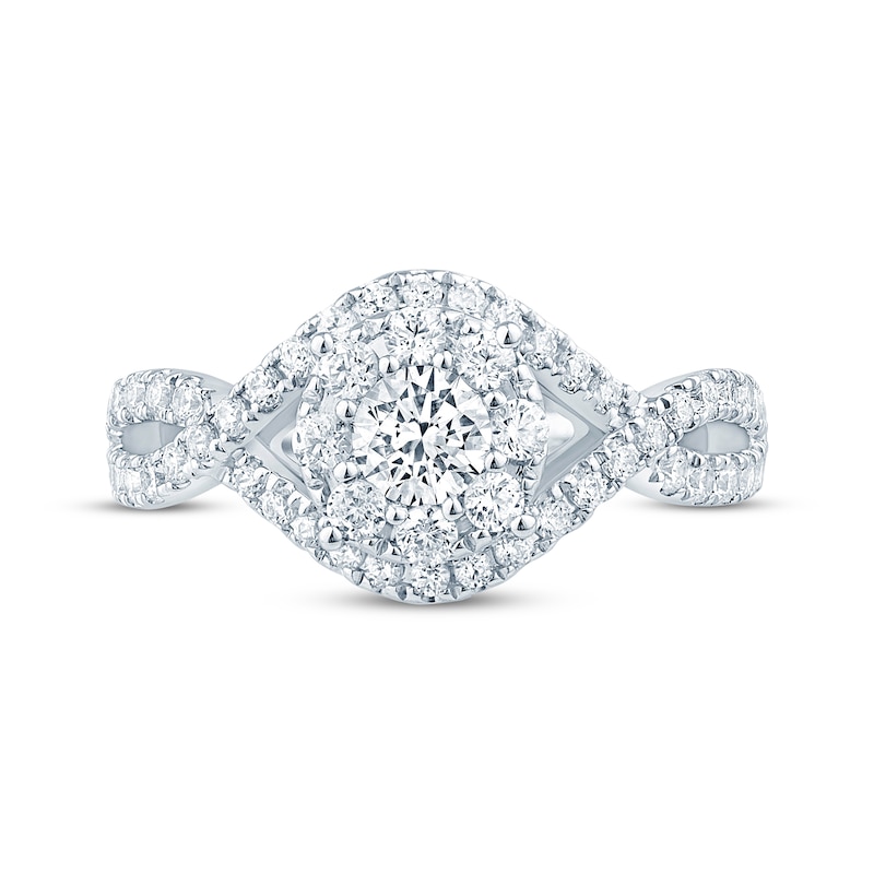 Diamond Twist Halo Engagement Ring 1 ct tw Round-cut 14K White Gold