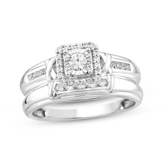 Now + Forever Round-Cut Diamond Cushion Halo "X" Engagement Ring 1/4 ct tw 10K White Gold