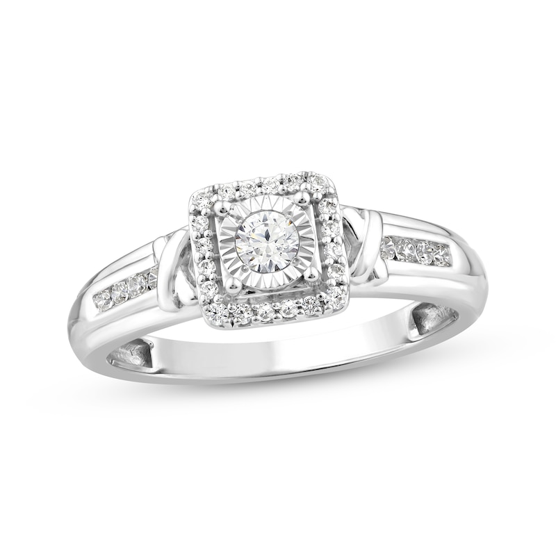 Main Image 1 of Now + Forever Round-Cut Diamond Cushion Halo &quot;X&quot; Engagement Ring 1/4 ct tw 10K White Gold