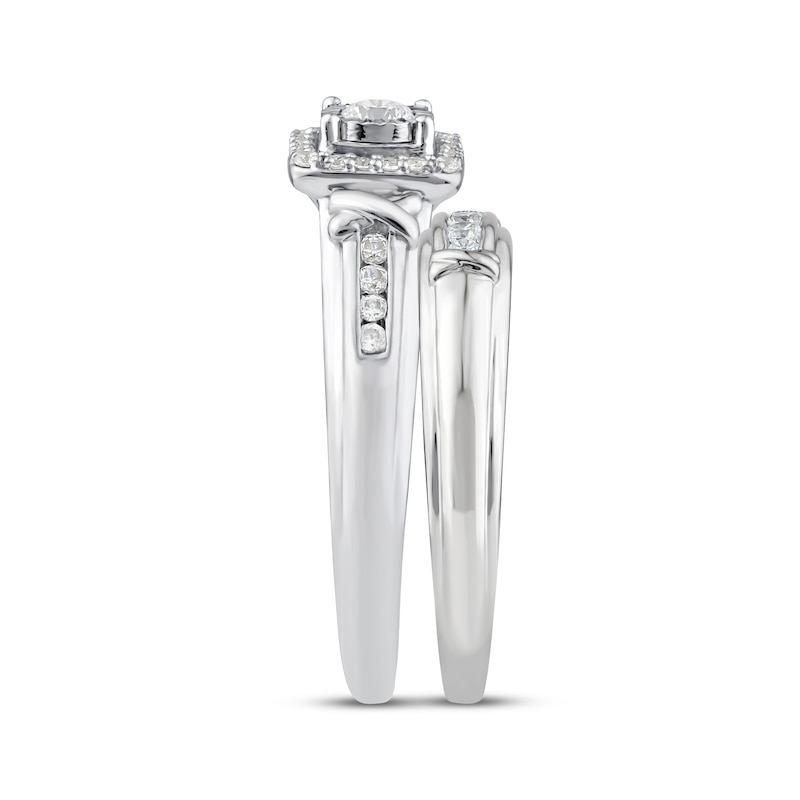 Main Image 2 of Now + Forever Round-Cut Diamond Cushion Halo &quot;X&quot; Engagement Ring 1/4 ct tw 10K White Gold