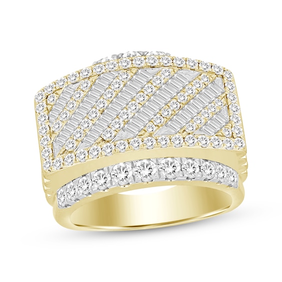 Kay Men's Baguette & Round-Cut Diamond Diagonal Ring ct tw 10K Yellow Gold