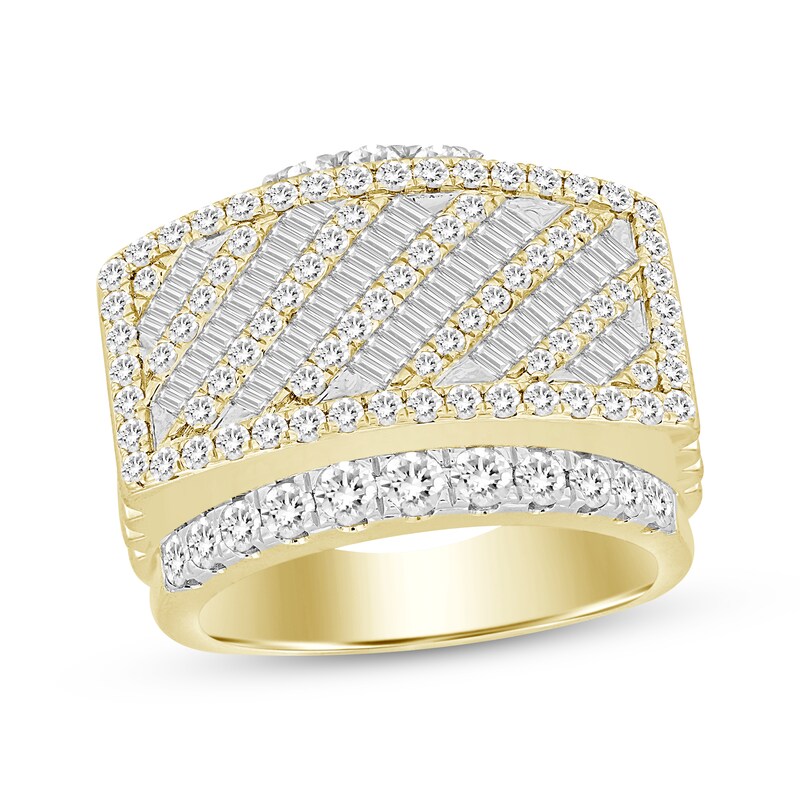 Main Image 1 of Men's Baguette & Round-Cut Diamond Diagonal Ring 3 ct tw 10K Yellow Gold