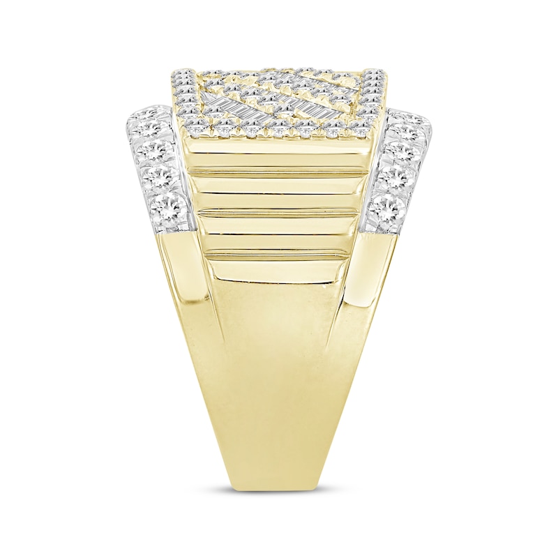 Main Image 2 of Men's Baguette & Round-Cut Diamond Diagonal Ring 3 ct tw 10K Yellow Gold