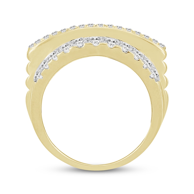 Main Image 3 of Men's Baguette & Round-Cut Diamond Diagonal Ring 3 ct tw 10K Yellow Gold