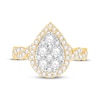 Multi-Diamond Center Pear Frame Engagement Ring 1-1/2 ct tw 14K Two-Tone Gold