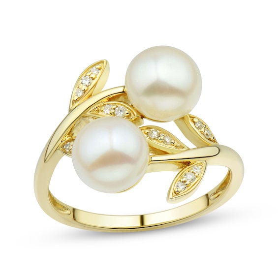 Cultured Pearl & Round-Cut Diamond Ring 1/15 ct tw 10K Yellow Gold