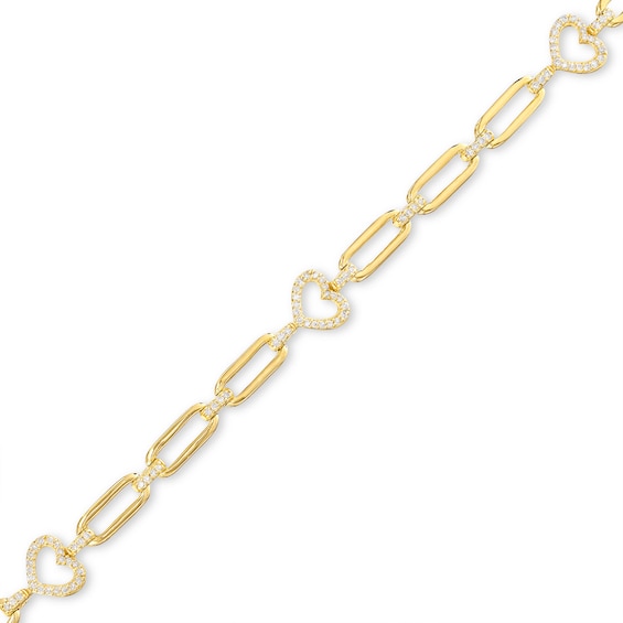 Round-Cut Diamond Hearts Paperclip Link Bracelet 3/8 ct tw 10K Yellow Gold 7”