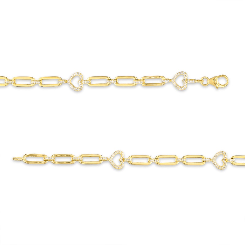 Main Image 2 of Round-Cut Diamond Hearts Paperclip Link Bracelet 3/8 ct tw 10K Yellow Gold 7”