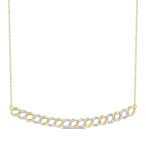 Diamond Cuban Chain-Style Bar Necklace 1/4 ct tw 10K Yellow Gold 18"