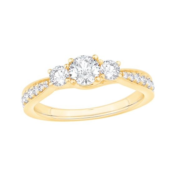 Now + Forever Round-Cut Diamond Three-Stone Engagement Ring 1 ct tw 14K Yellow Gold