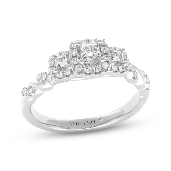 THE LEO Diamond Princess-Cut Three-Stone Engagement Ring 1/2 ct tw 14K White Gold