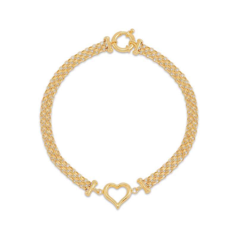Main Image 1 of Heart Bismark Chain Bracelet 10.8mm Hollow 10K Yellow Gold 7.5&quot;