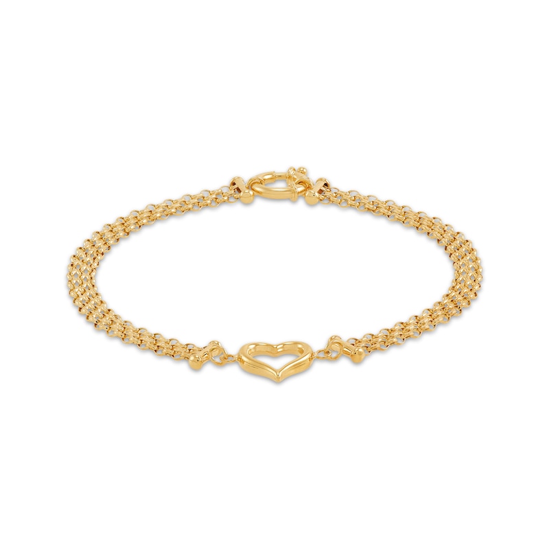 Main Image 2 of Heart Bismark Chain Bracelet 10.8mm Hollow 10K Yellow Gold 7.5&quot;