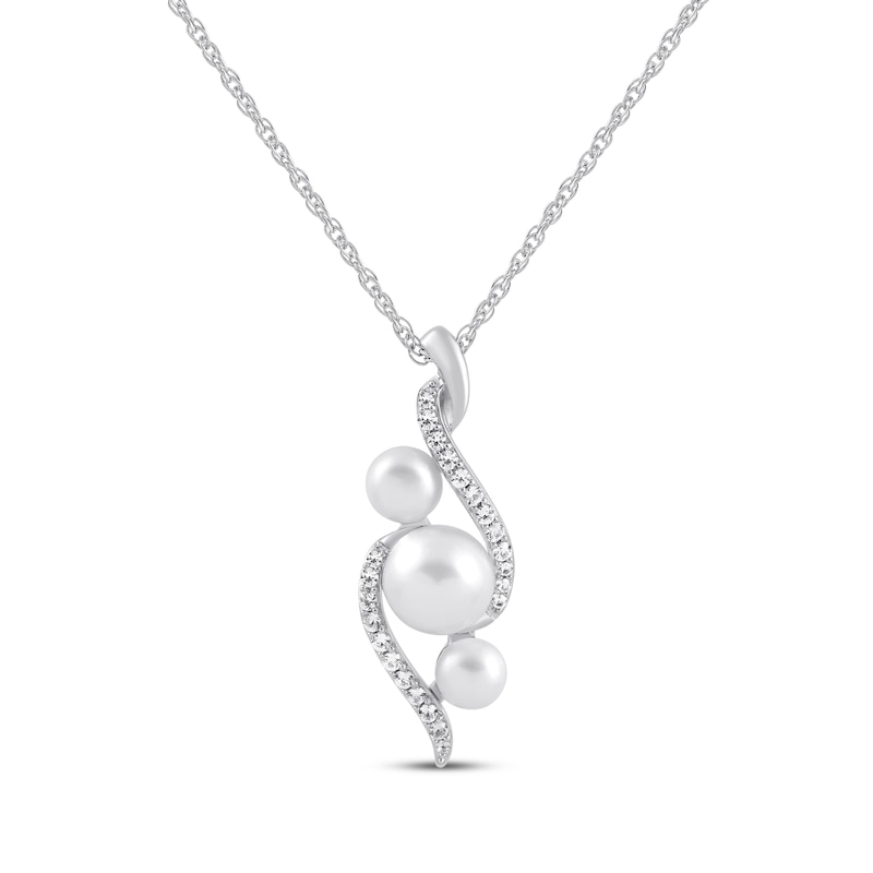 Cultured Pearl Trio & White Lab-Created Sapphire Swirl Necklace Sterling Silver 18"