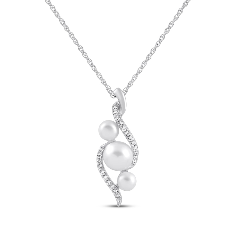 Main Image 1 of Cultured Pearl Trio & White Lab-Created Sapphire Swirl Necklace Sterling Silver 18"
