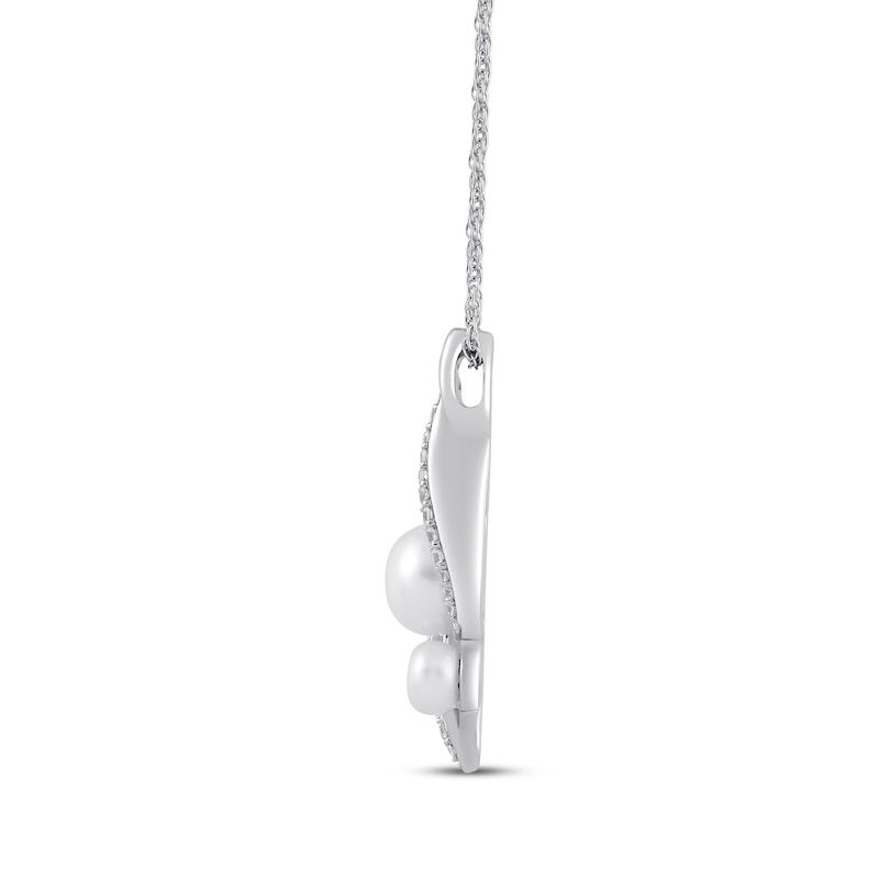 Main Image 2 of Cultured Pearl Trio & White Lab-Created Sapphire Swirl Necklace Sterling Silver 18"