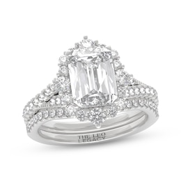 THE LEO Legacy Lab-Grown Diamond Emerald-Cut Halo Bridal Set 2-7/8 ct tw 14K White Gold
