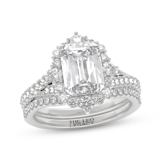 THE LEO Legacy Lab-Grown Diamond Emerald-Cut Halo Bridal Set 2-7/8 ct tw 14K White Gold