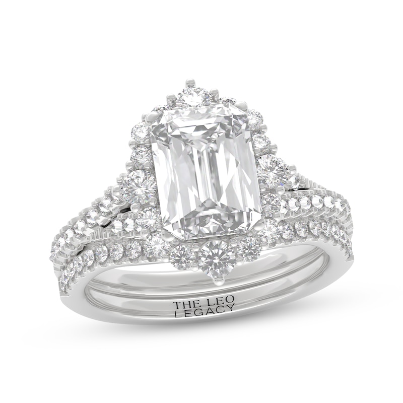 Main Image 1 of THE LEO Legacy Lab-Grown Diamond Emerald-Cut Halo Bridal Set 2-7/8 ct tw 14K White Gold