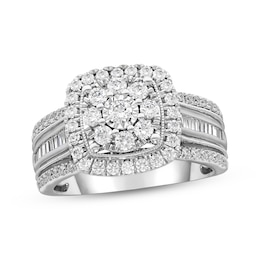 Now + Forever Diamond Engagement Ring 1 ct tw Round & Baguette 10K White Gold