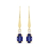 Thumbnail Image 2 of Oval-Cut Blue Lab-Created Sapphire & Diamond Dangle Earrings 10K Yellow Gold