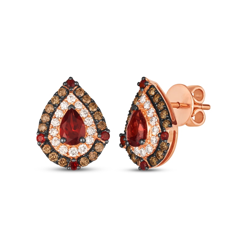 Main Image 1 of Le Vian Pear-Shaped Garnet Stud Earrings 3/4 ct tw Diamonds 14K Strawberry Gold