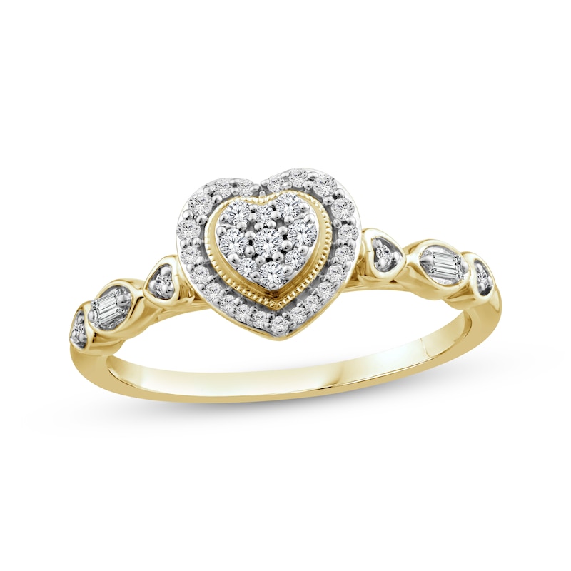 Multi-Diamond Center Heart-Shaped Promise Ring 1/5 ct tw 10K Yellow Gold