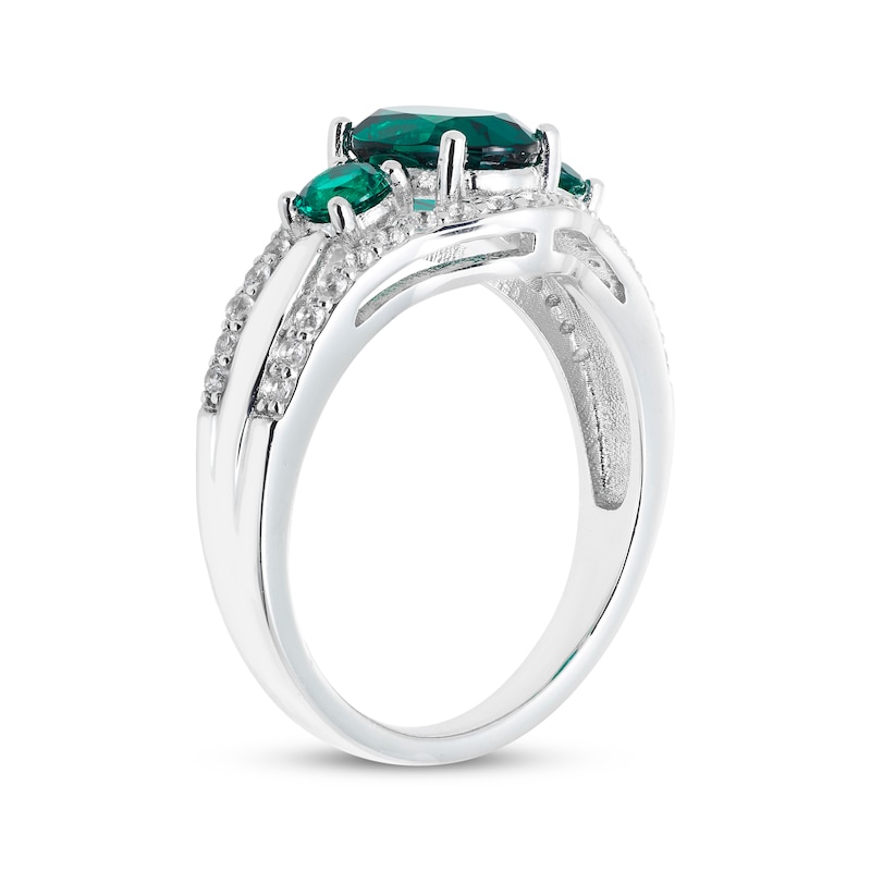 Main Image 2 of Oval & Round-Cut Lab-Created Emerald, White Lab-Created Sapphire Ring Sterling Silver