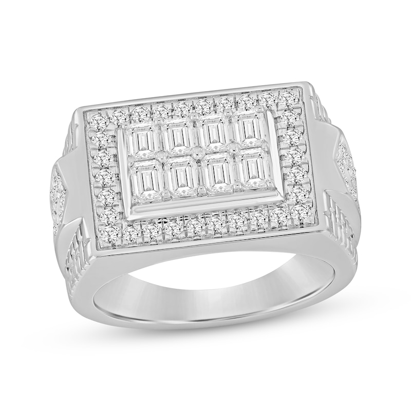 Main Image 1 of Men's KAY Lab-Grown Diamonds Emerald & Round-Cut Ring 2 ct tw 10K White Gold