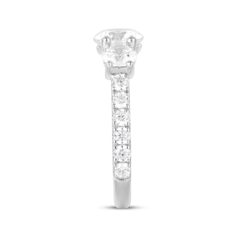 Main Image 2 of Memories, Moments, Magic Round-Cut Lab-Grown Diamond Three-Stone Engagement Ring 3 ct tw 14K White Gold