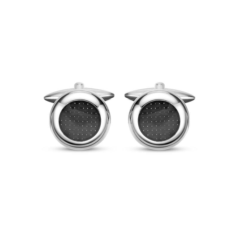 Main Image 2 of Black Carbon Fiber Circular Cufflinks Stainless Steel